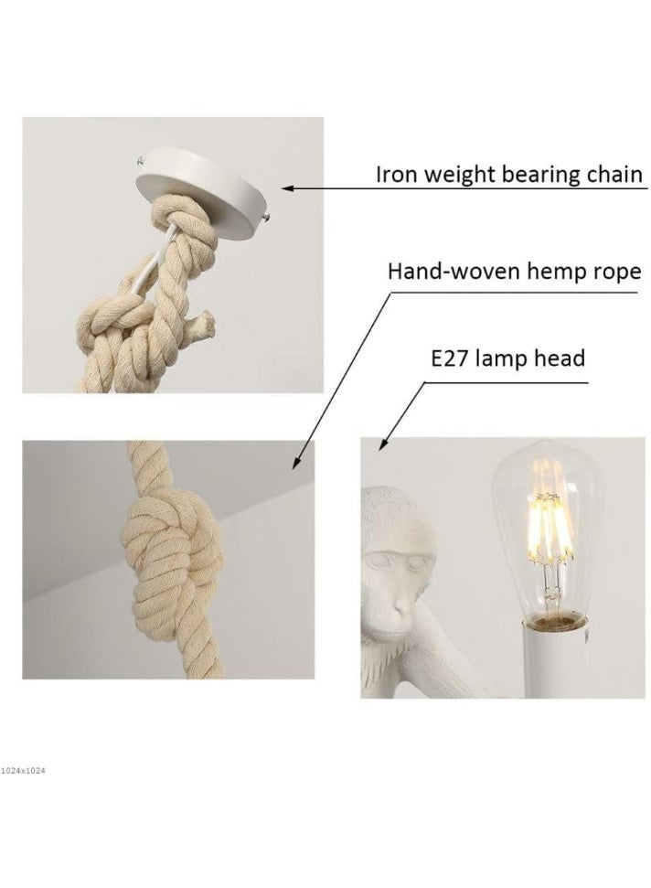 ALMIFTAH Dimmable LED Monkey Chandelier with Resin & Hemp Rope, Creative Modern Hanging Ceiling Light, Portable Pendant Lamp for Living Room, Kids Room, Restaurant – Green/Black - Image 3
